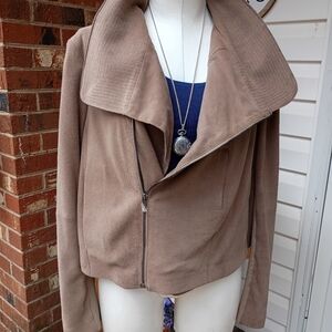 HALSTON HERITAGE SZ L CALFSKIN SUEDE ASYMETRICAL ZIPPER MOTO STYLE JACKET NWOT